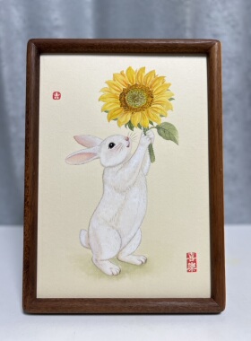 纯手绘国画兔子一举夺魁装饰画客厅卧室挂画家居摆画尺寸A4