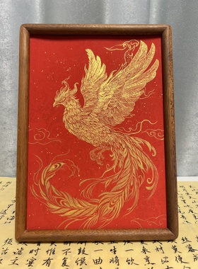 纯手绘国画金凤凰装饰画客厅卧室挂画家居摆画尺寸A4