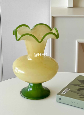 HEDU法式中古风芬顿奶油风南瓜手工玻璃桌面透明水养插花瓶装饰品