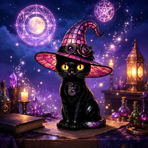HEDU跨境Witch Hat Lamps哥特式万圣节台灯女巫猫帽子灯装饰摆件