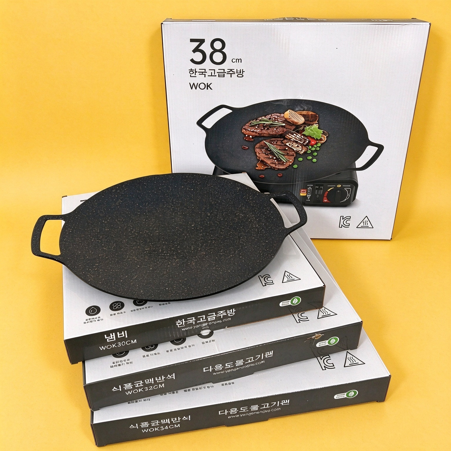 韩式电磁炉薄烤盘户外烤肉圆形不沾烤盘八爪鱼炒鸡排锅韩国料理锅