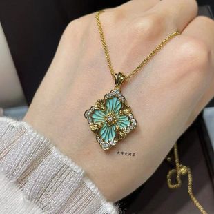 V金镀咪金 手镶高碳钻大号歌剧院天河石项链拉丝锁骨链