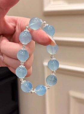 高品质天然海蓝宝手串女手链轻奢高级感小众新中式水晶冰种串珠