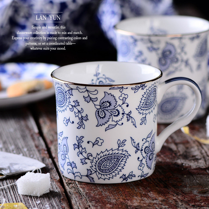兰蕴家居 欧式骨瓷奶茶杯 咖啡杯 手工描金优质水杯 精美古典
