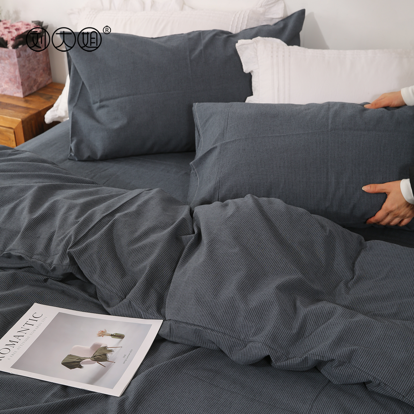 法式轻奢日系条纹全棉水洗棉单件