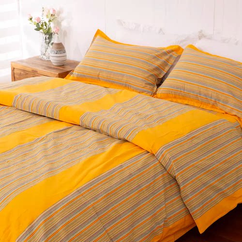 纯棉老粗布床单单双人被套三件套