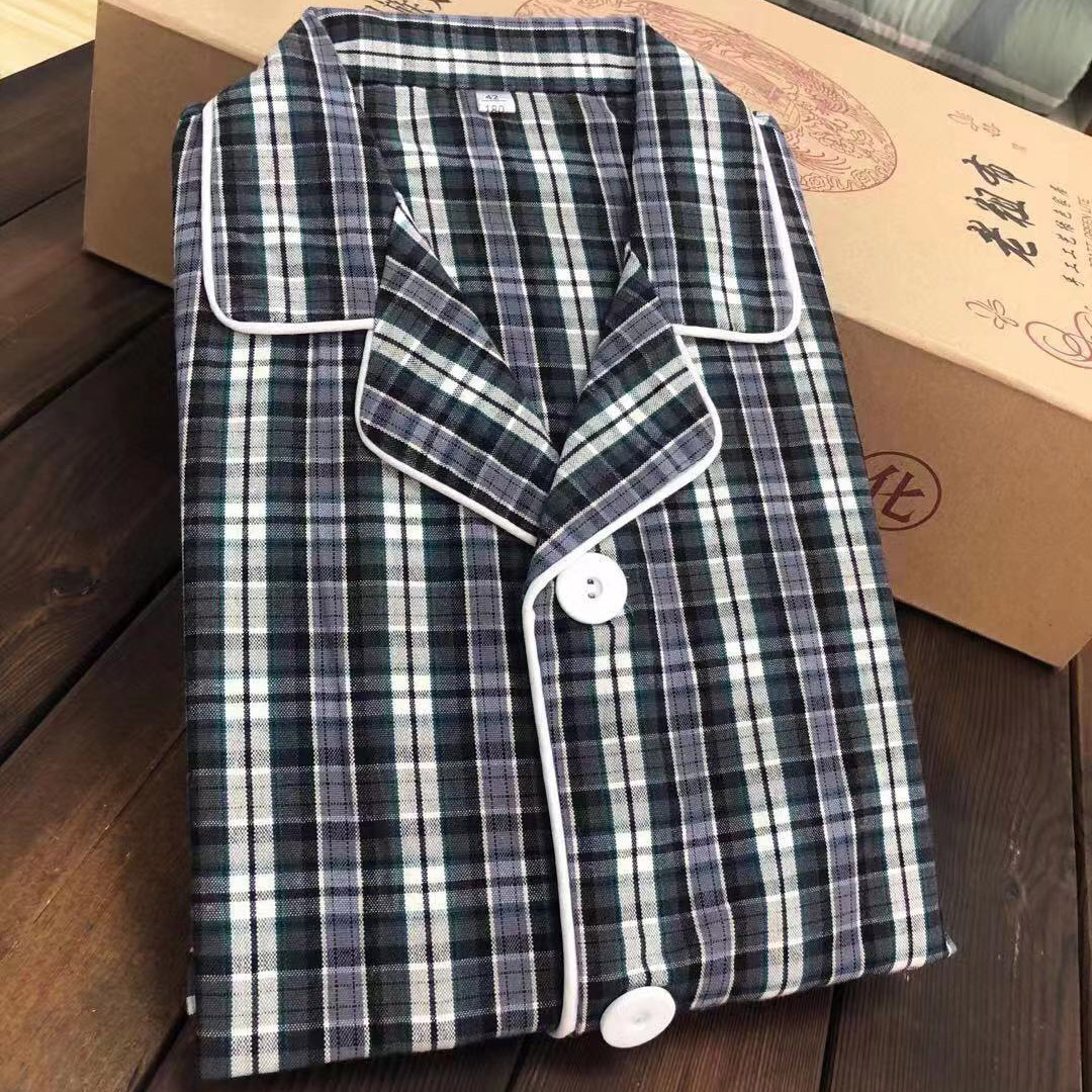 新款舒适男士老粗布家居服套装