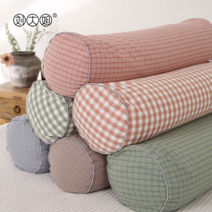 全荞麦壳老粗布枕头大中小号圆柱枕护颈枕硬枕复古圆枕头可拆洗