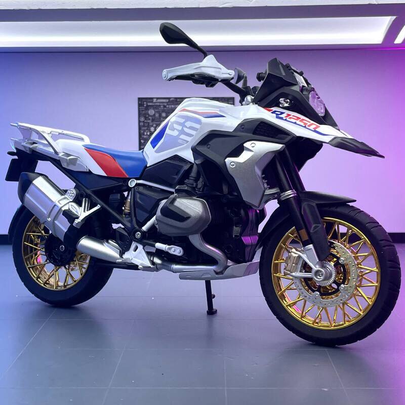 华一合金车模1:9水鸟R1250GS摩托车压弯玩具机车模型灯光摆件手办