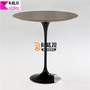 轻奢家具洽谈桌子天然大理石黑色郁金香茶几圆形茶几铁脚休闲桌子