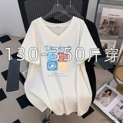 加肥加大夏季圆领纯棉T恤女胖MM宽松巨显瘦中长款大码短袖v领上衣