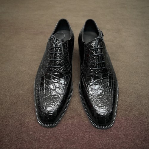 全鳄鱼皮正装方头牛津鞋