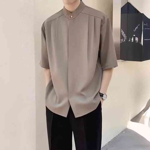 男新中式 衬衣 短袖 免烫冰丝五分半中袖 夏季 修身 轻熟风男装 衬衫 韩版