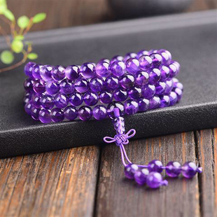 多圈手链 108颗紫水晶手串 天然紫水晶手链 紫水晶108粒多圈手链