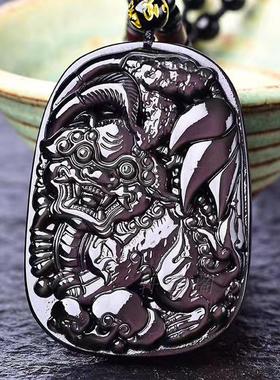 天然黑曜石貔貅水晶项链吊坠