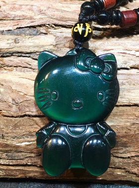 天然黑曜石Kitty猫吊坠