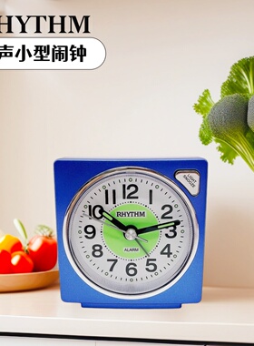 RHYTHM日本丽声闹钟静音防贪睡夜光灯光床头卧室学习方形CRE315