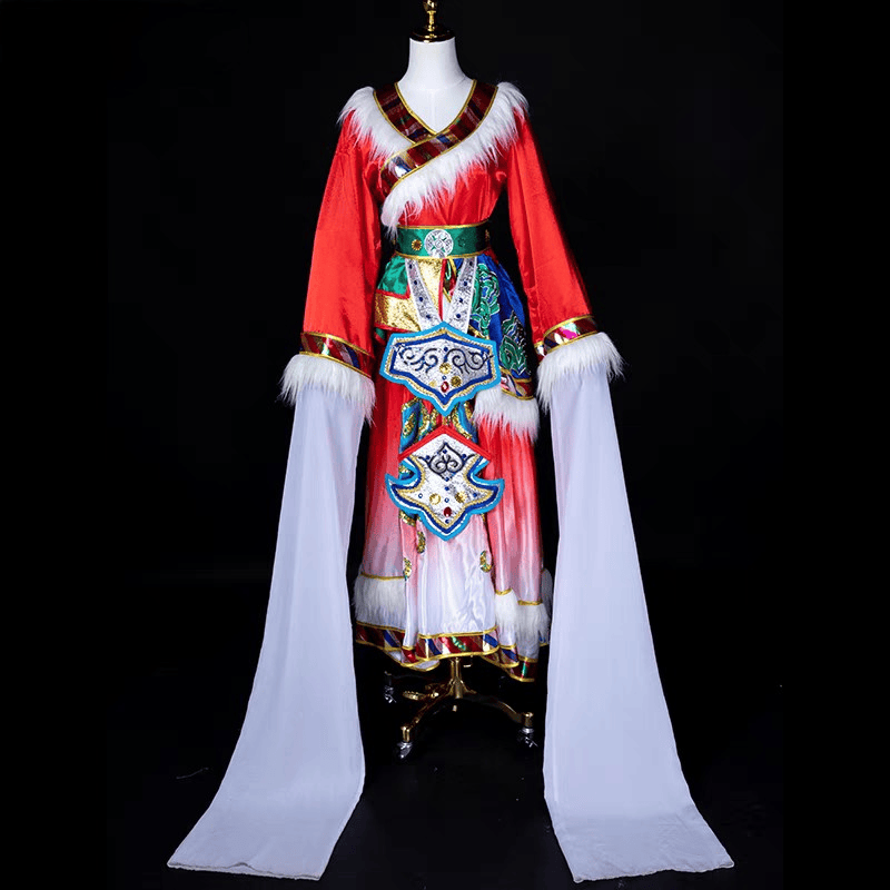 出租藏族舞演出服装少数民族舞蹈服装西藏水袖舞套装女表演服租赁