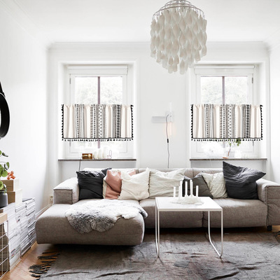 伊缦琪韵窗幔几何印花半帘门帘咖啡帘厨房洗手台橱柜防尘帘