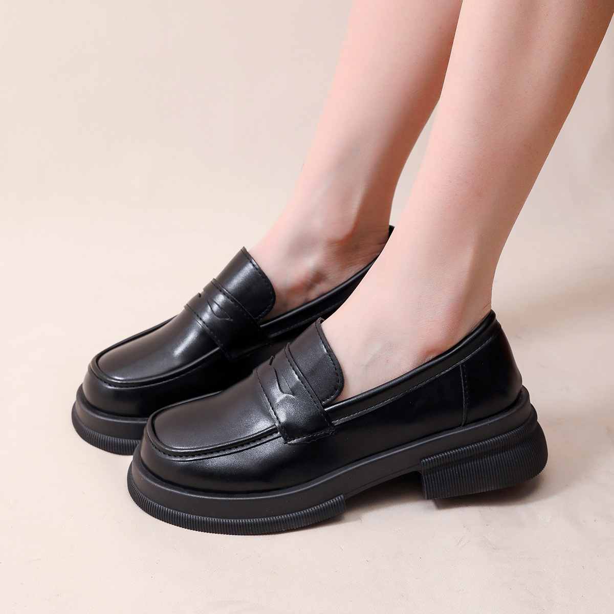 35-42码厚底小皮鞋女2025春秋新款女鞋学院单鞋休闲复古乐福鞋女