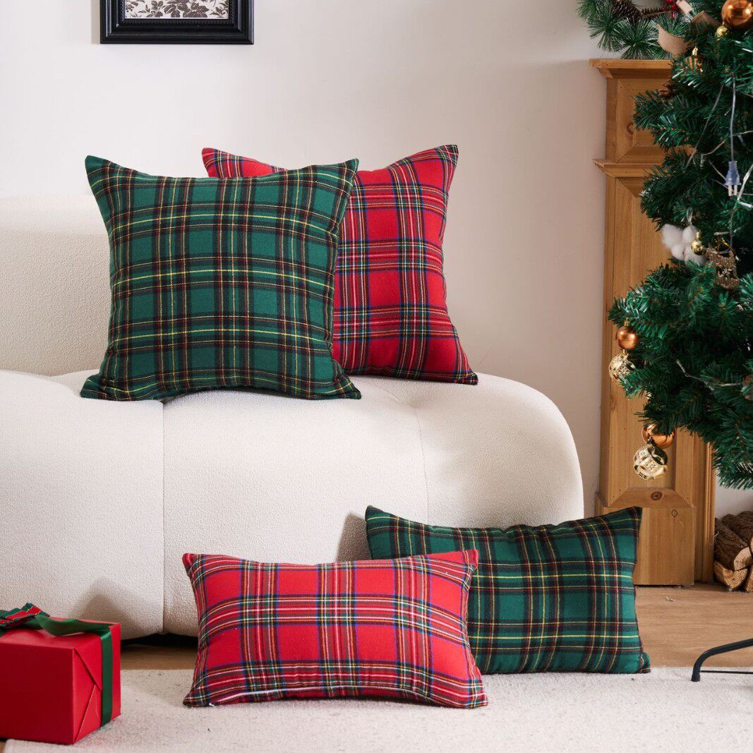 伊缦琪韵节日抱枕套沙发靠枕格子多色圣诞靠垫套样板房抱枕不含芯