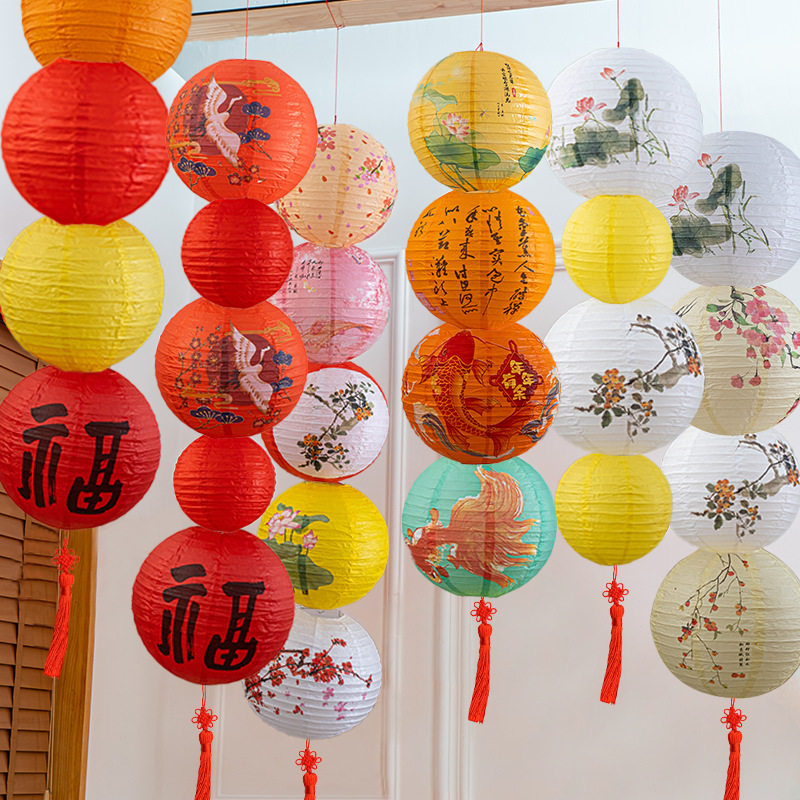 2026新年纸灯笼福字折叠挂饰立柱摆件春节花灯挂件装饰场景布置