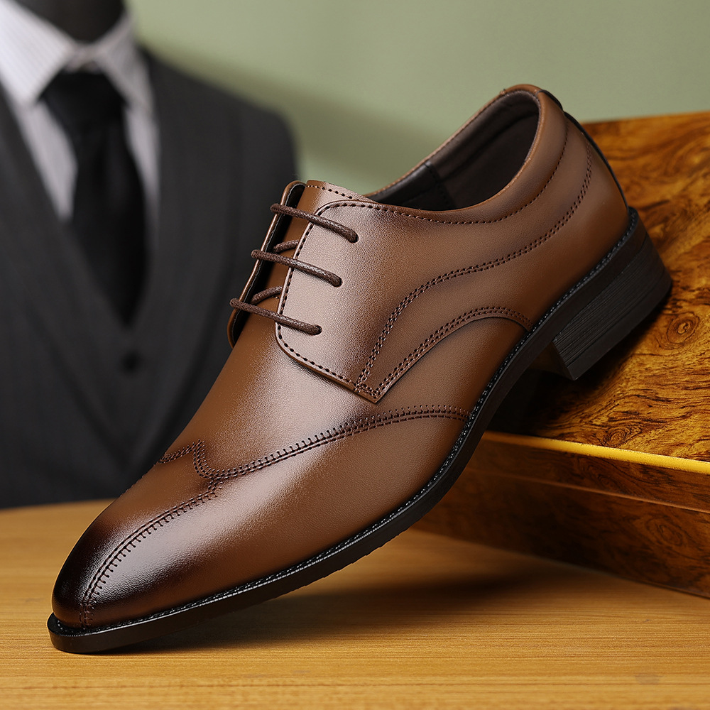 2025春季皮鞋男透气百搭男士皮鞋时尚系带商务正装男鞋尖头结婚鞋