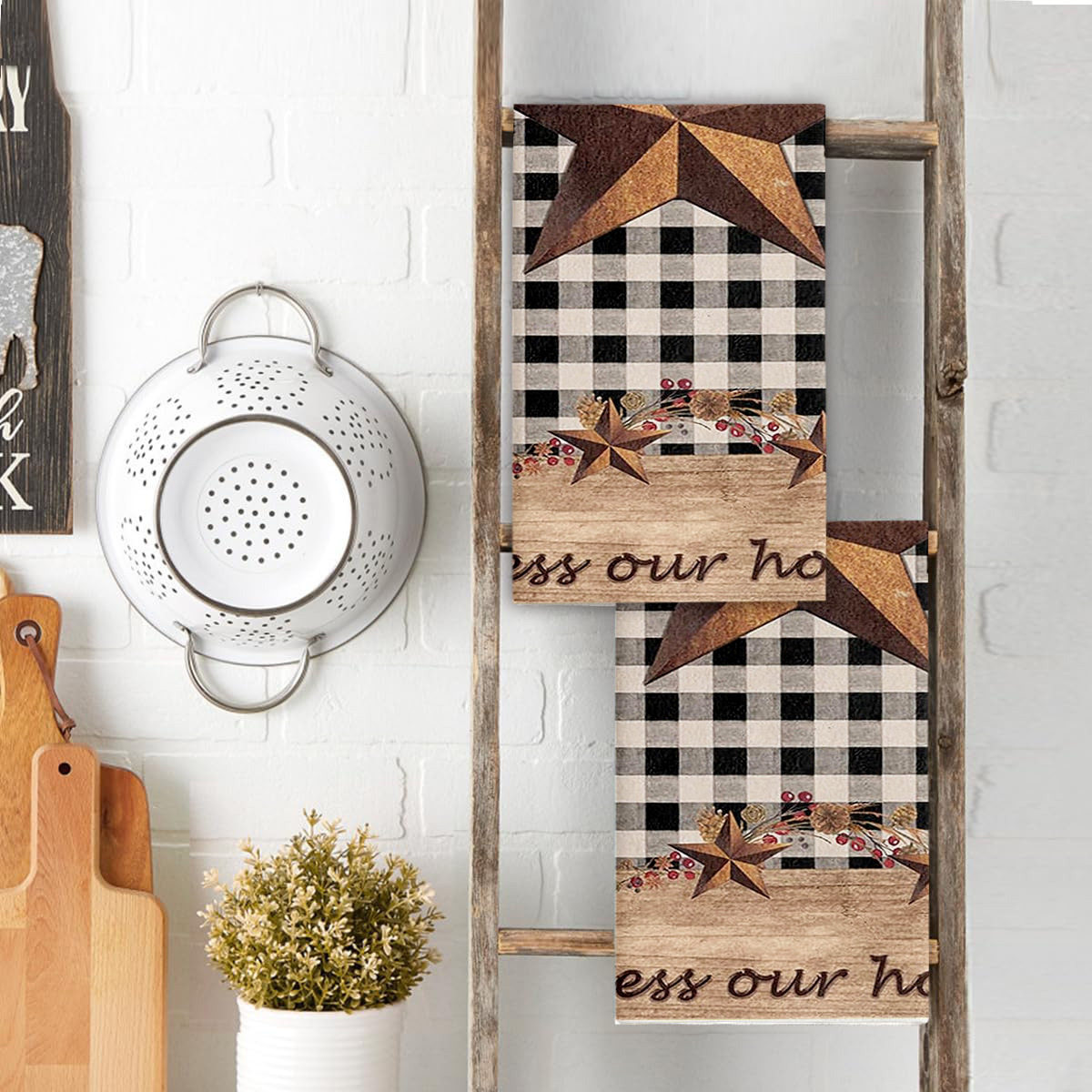 2pcs五角星格子超细纤维清洁洗碗巾礼物毛巾茶巾擦手巾印花百洁布