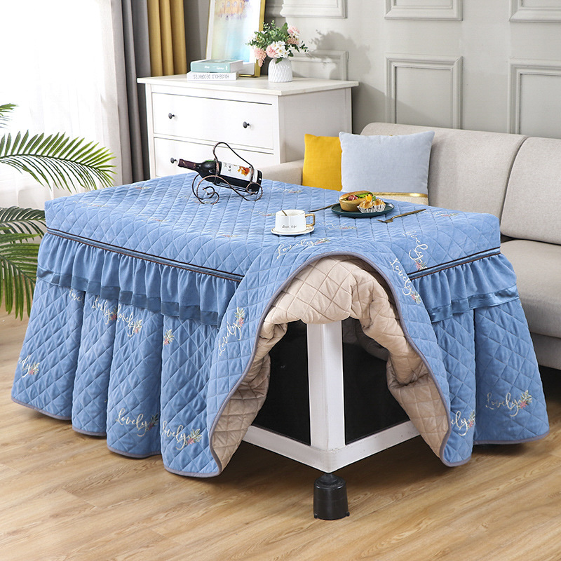 批发新款加厚绒冬季烤火罩电暖炉桌套长方形圆孔茶几电烤炉桌布套