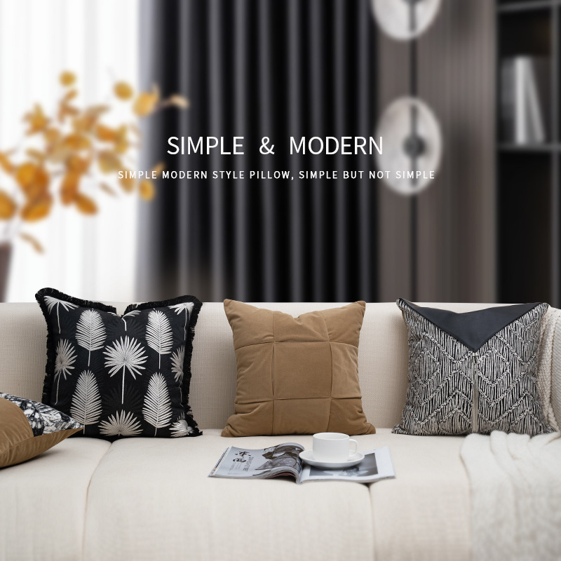 简约客厅沙发抱枕黑白咖色系组合轻奢设计师靠垫酒店床上方枕批发