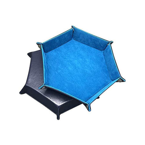 六角pu骰子盘托盘杂物收纳盒色子盒桌游骰盘配件皮质骰塔干果