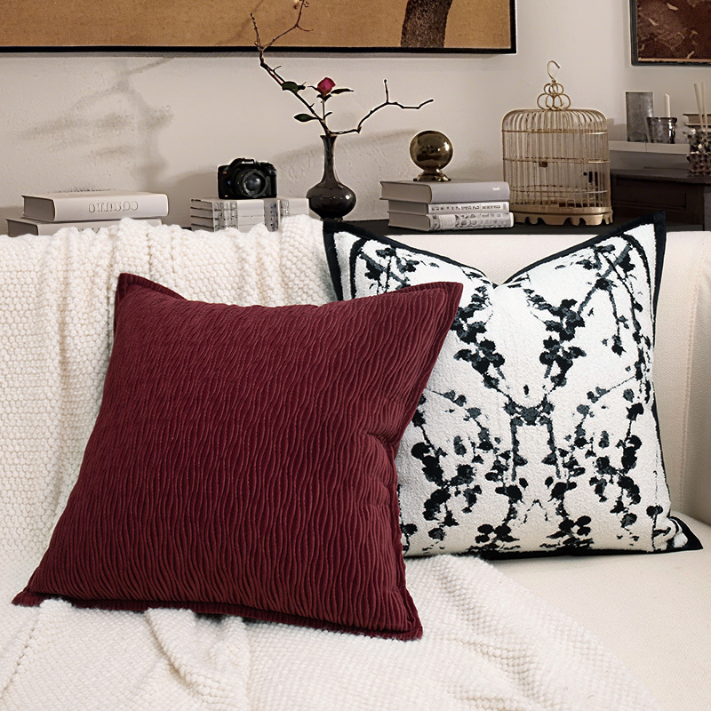 现代中古风水墨梅花沙发抱枕软装设计样板房靠垫酒店民宿床头方枕