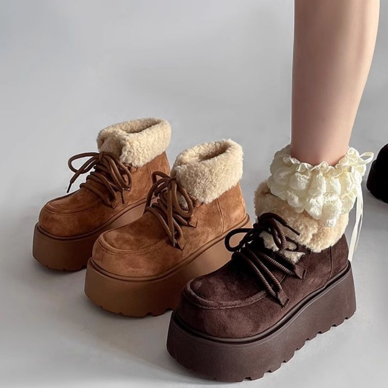 复古磨砂短筒雪地棉靴女2024年秋冬新款加绒保暖毛毛厚底大棉鞋