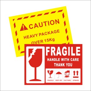 100个 亚马逊FBA易碎标签贴纸警示标向上fragile标超重标食品防水