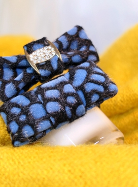 PUREFRIEND  蓝绒仿貂毛文艺豹纹蝴蝶结时尚发圈皮筋发饰头绳饰品