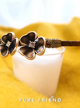 PureFriend幸运草轻奢花朵流沙金属质感气质发箍头箍流海发饰头饰