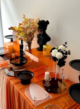 开业陈列亚克力橙黑色甜品台展示架蛋糕架白天茶歇甜品台婚礼摆件