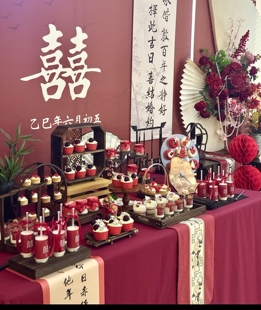 新中式甜品台展示架汉唐摆件婚礼订婚宴宝宝宴古风木质茶歇摆台