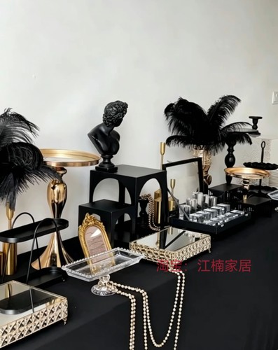 轻奢黑金色甜品台展示架开业茶歇订婚宴蛋糕架甜品台展示架摆台