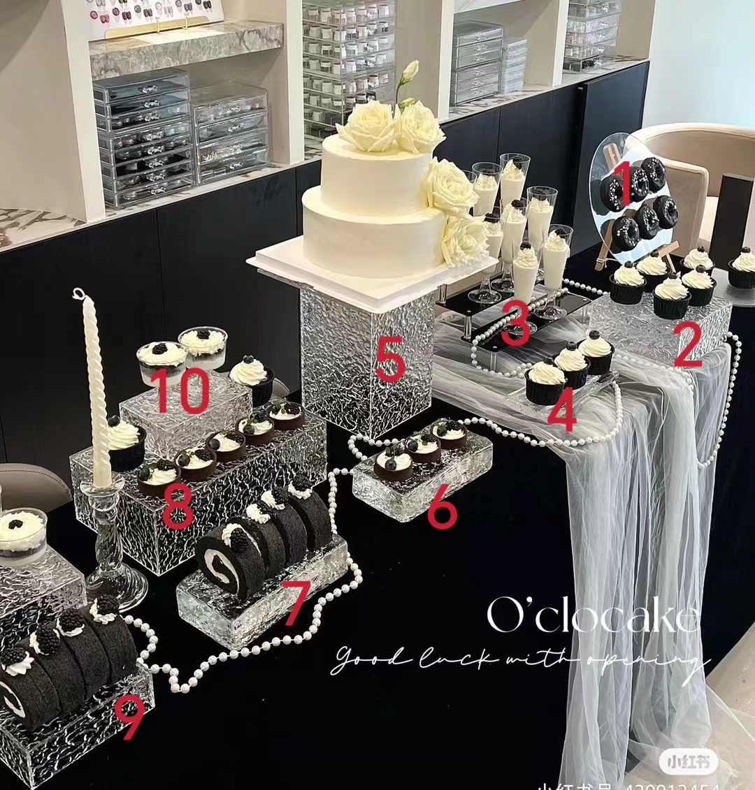 新款黑色亚克力甜品台架子摆台展示架商务茶歇摆台婚礼茶歇摆台