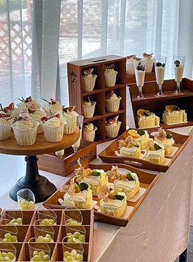 森系甜品台展示架实木十一件件套订婚宴婚礼宴会商务茶歇成套架子