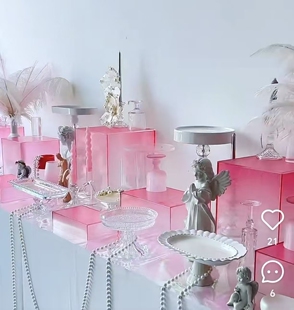 渐变粉亚克力甜品台展示架女神节店开业甜品台摆件茶歇订婚蛋糕架