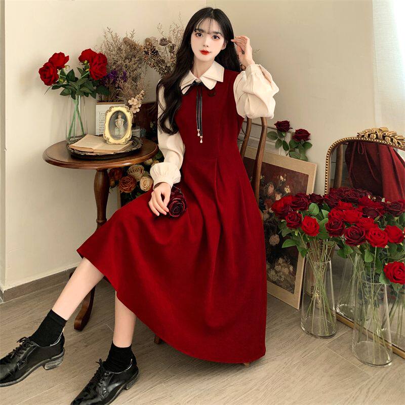 秋冬新款法式假两件赫本风时尚长袖polo大码收腰显瘦设计感连衣裙,女装/女士精品,连衣裙,淘宝优惠券,粉丝福利购,淘宝优惠卷