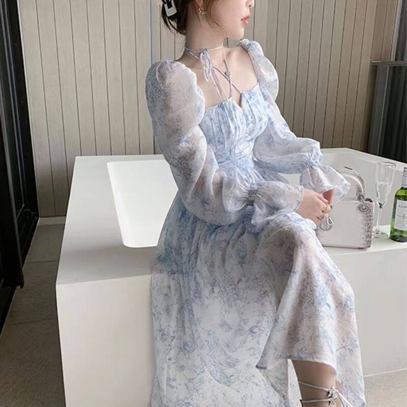 大码法式温柔风碎花连衣裙女夏季新款胖mm收腰显瘦雪纺茶歇长裙子