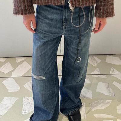 Legacy风格 VAST CUT蓝色破洞水洗水波纹做旧复古直筒男女牛仔裤