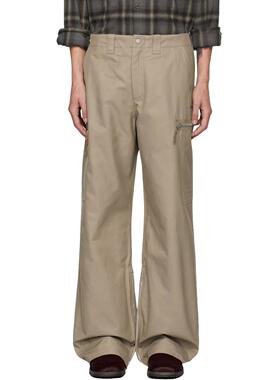 Our风格驼色水洗多口袋Cargo工装裤休闲宽松通勤复古直筒长裤