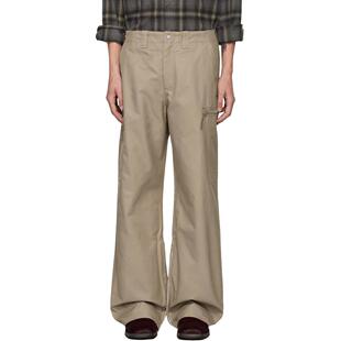 休闲宽松通勤复古直筒长裤 裤 驼色水洗多口袋Cargo工装 Our风格