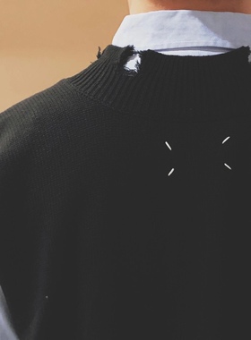 自主M风格19FW披肩破坏毛衣破洞针织高领V领男女套头无袖坎肩潮流