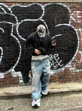 Project GR by Grailz 假两件恶搞内裤3D印花阔腿宽松长裤牛仔裤