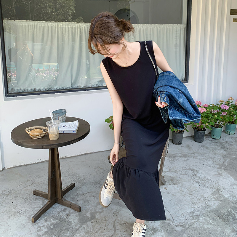 黑色背心连衣裙套装女2025春季新款韩系气质牛仔短外套长裙两件套,女装套装/套裙,乔安迪